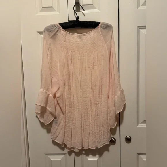 Zac & Rachel Pink Ruffle Sleeve Blouse 2X Boho Plus Size Flowy Top - Picture 4 of 6